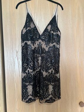 Free People Black Sequin Lace Night Shimmers Dress